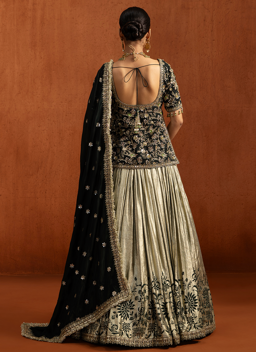 Green Embroidered Lampi Kurti Style Lehenga