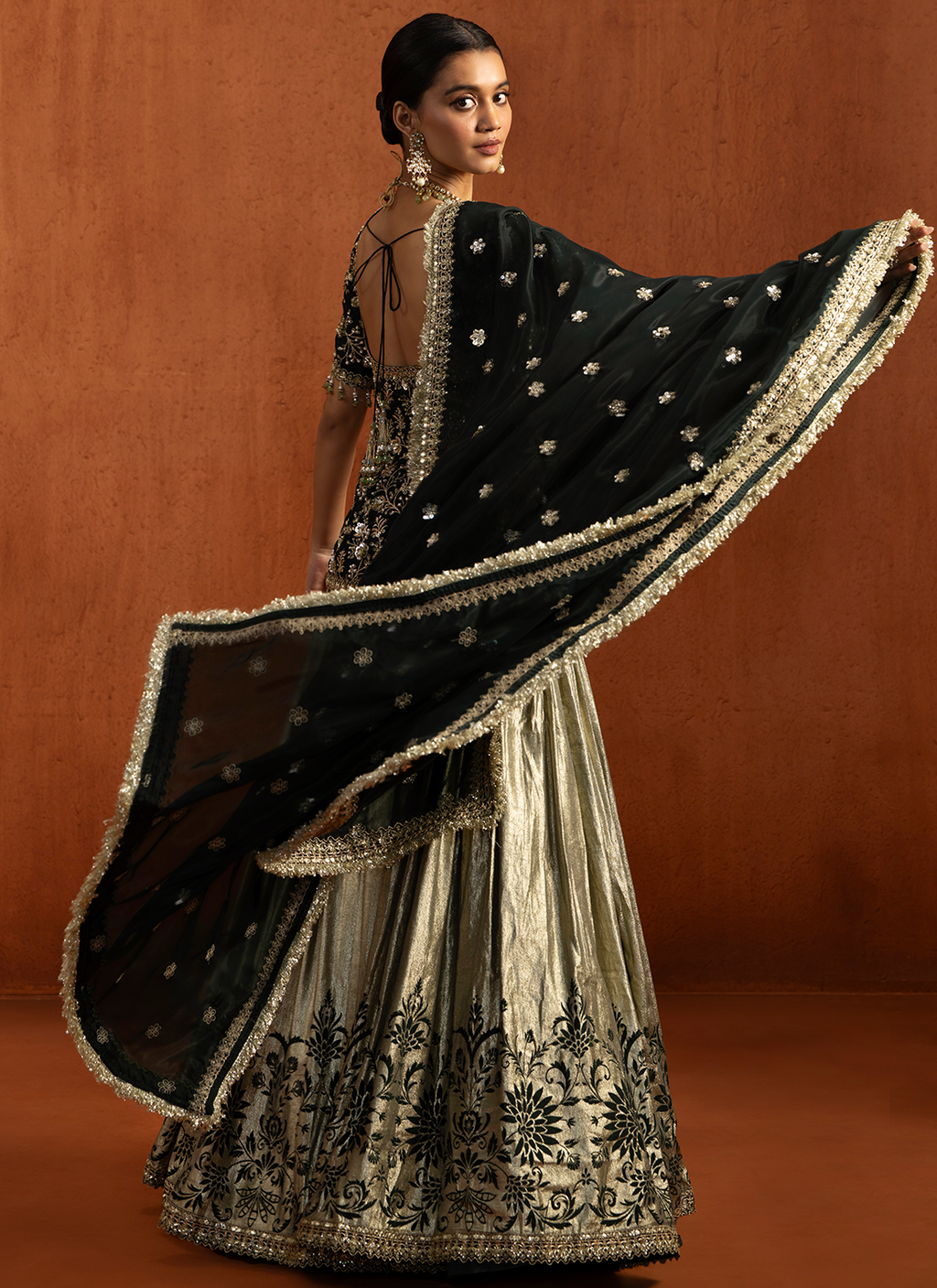 Green Embroidered Lampi Kurti Style Lehenga